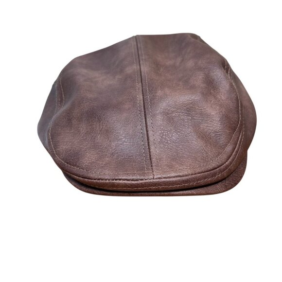 Newsboy Cap Hat Brown Ascot Driver Hat Vegan Leather Adjustable - Picture 1 of 5